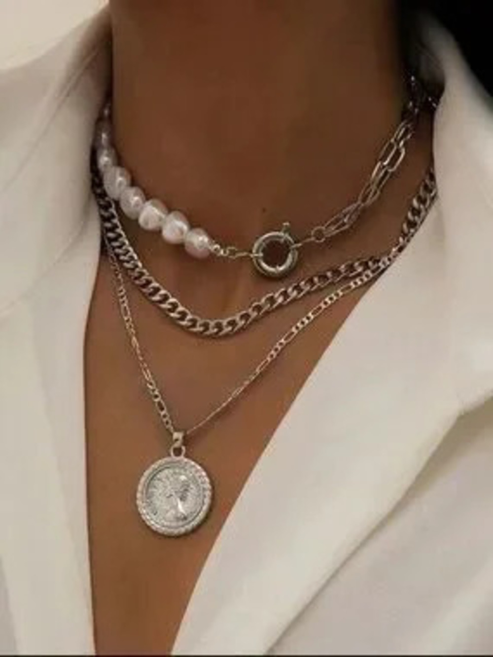 Monarch Pearl & Medallion Layered Necklace Set